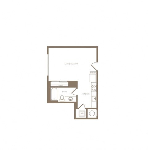 Floor plan for studio, 1 bath, 486 sqft